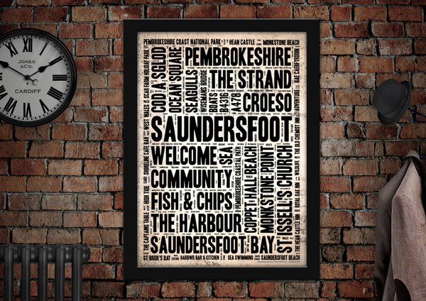 Saundersfoot Welsh Towns Letter Press Style Poster