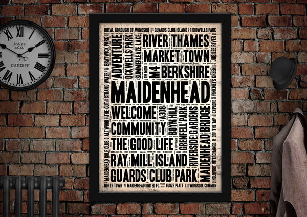 Maidenhead English Towns Letter Press Style Poster