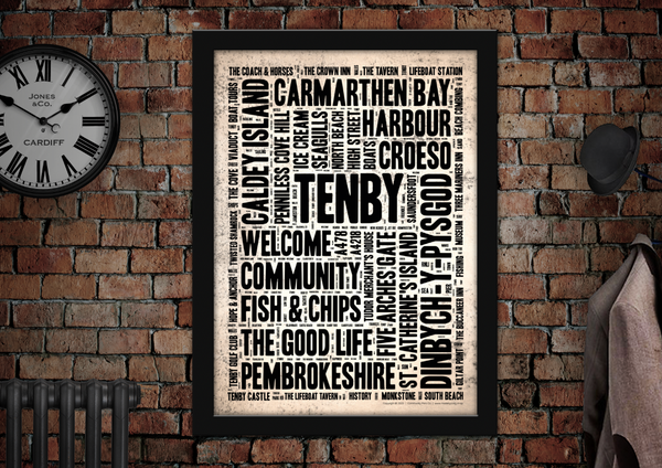Tenby Welsh Towns Letter Press Style Poster