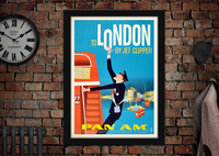PAN AM London by Jet Clipper Vintage Travel Poster