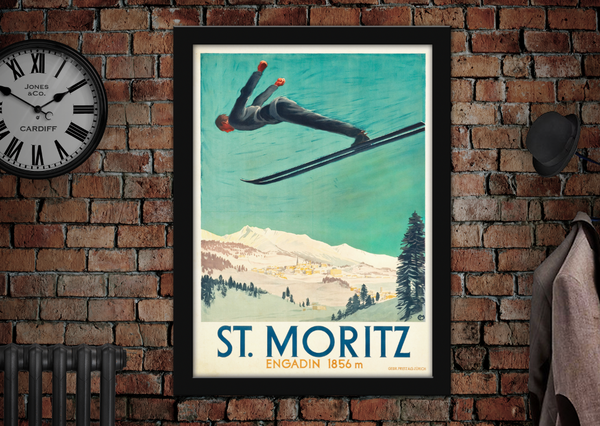 St Moritz Engadin Skiing Sport Vintage Style Poster.