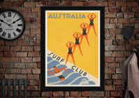 Australia Surf Club Swimming Vintage Travel Poster