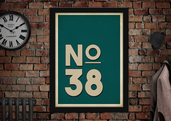 Personalised 'House Number' vintage style poster teal green print