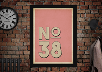 Personalised 'House Number' vintage style poster antique pink print. 