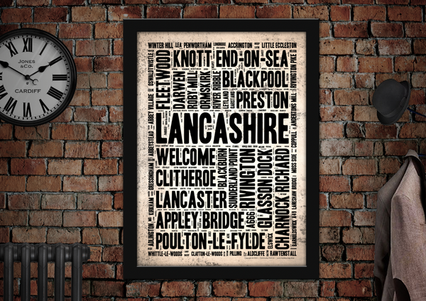 Lancashire County Letter Press Style Poster