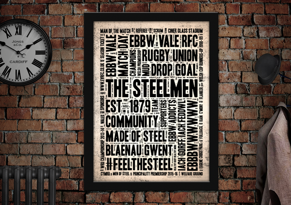The Steelmen Ebbw Vale RFC Letter Press Style Poster