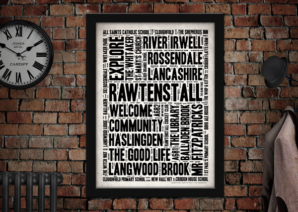 Rawtenstall English Towns Letter Press Style Poster