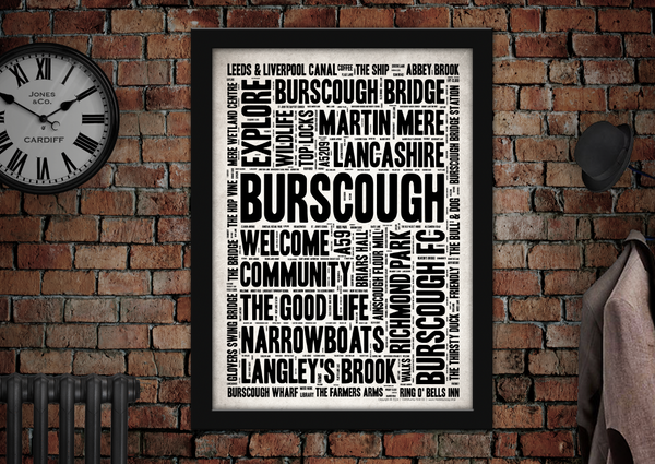 Burscough English Towns Letter Press Style Poster