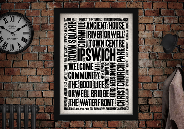 Ipswich English Towns Letter Press Style Poster