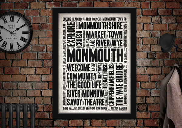 Monmouth Welsh Towns Letter Press Style Poster