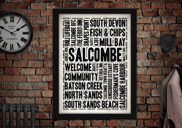 Salcombe English Towns Letter Press Style Poster