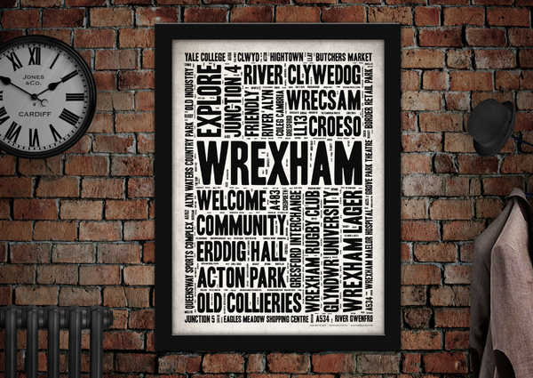 Wrexham City Welsh Towns Letter Press Style Poster (Pre-order)