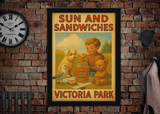 Sun and Sandwiches at Victoria Park Cardiff Vintage Style Advertising Poster