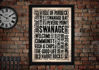 Swanage English Towns Letter Press Style Poster