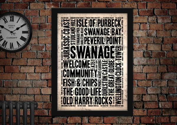 Swanage English Towns Letter Press Style Poster