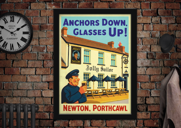 The Jolly Sailor Newton Porthcawl Vintage Advertising Poster