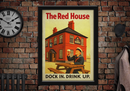 The Red House Pub Grangetown Cardiff Vintage Advertising Poster