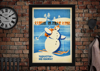 USSR in Winter Snowman Tyoyctbl Christmas Vintage Style Poster