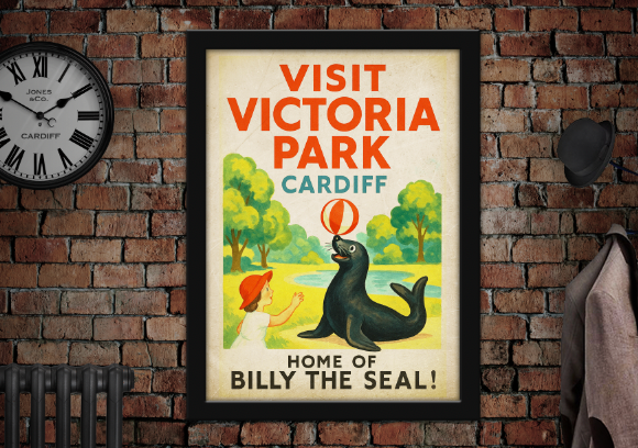 Visit Victoria Park Cardiff Vintage Style Advertising Poster