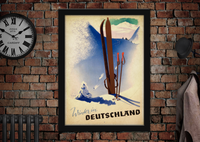 Winter in Deutschland Skiing Sport Vintage Style Poster