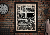 Worthing Town Letter Press Style Poster