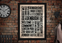 Denbigh Welsh Town Letter Press Style Poster