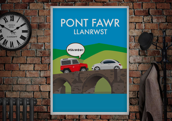 LLANRWST Pont Fawr Comical Wales Poster