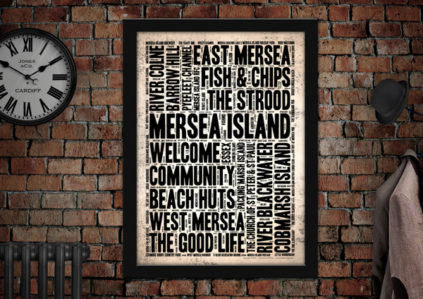 Mersea Island Towns Letter Press Style Poster