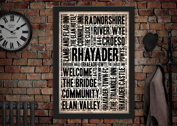 Rhayader Welsh Towns Letter Press Style Poster