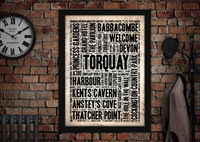 Torquay English Towns Letter Press Style Poster
