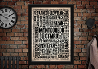 Mynyddoedd Cymru Welsh Letter Press Style Poster