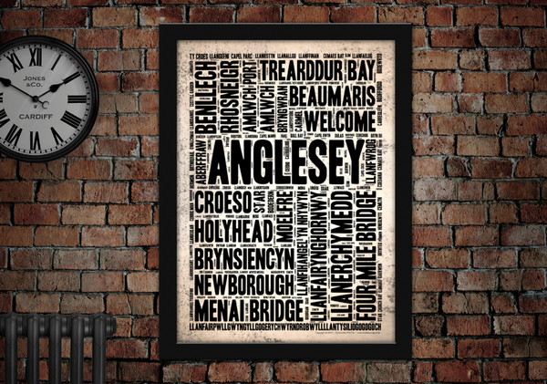 Anglesey County Towns Letter Press Style Poster