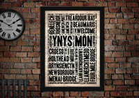 Ynys Môn Welsh County Towns Letter Press Style Poster