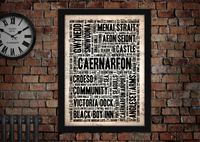 Caernarfon Welsh Towns Letter Press Style Poster