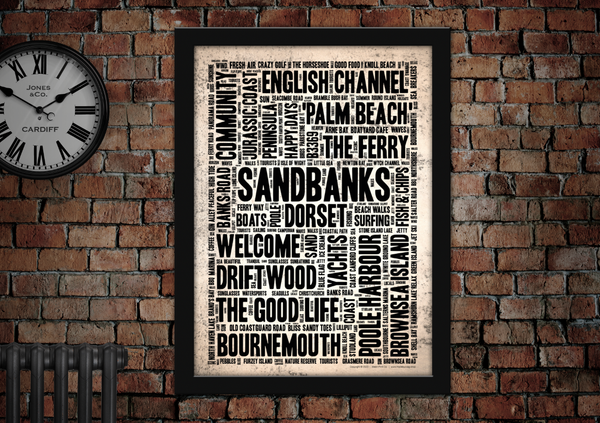 Sandbanks Dorset English Towns Letter Press Style Poster