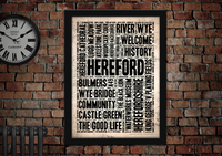 Hereford English Towns Letter Press Style Poster