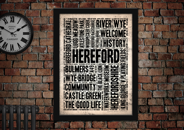 Hereford English Towns Letter Press Style Poster
