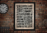 Castleford English Towns Letter Press Style Poster