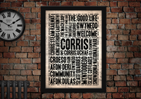 Corris Welsh Towns Letter Press Style Poster
