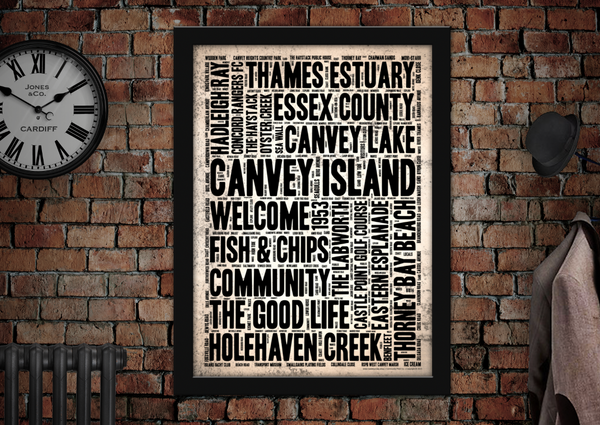 Canvey Island Towns Letter Press Style Poster