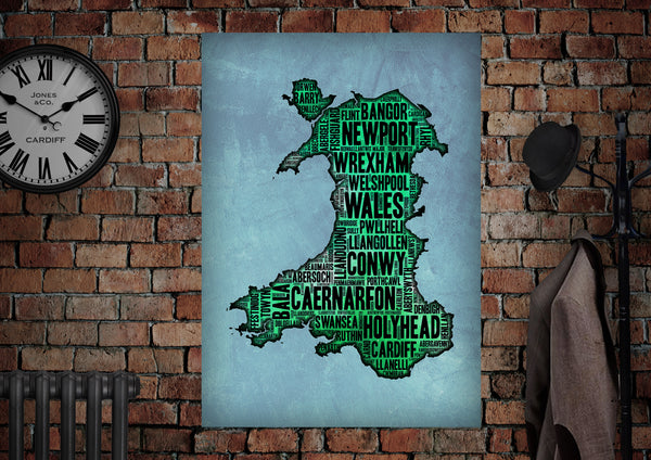 PLACES OF WALES Letter Press Style Poster